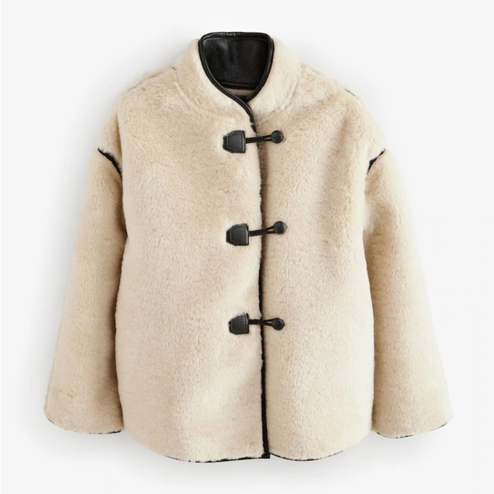 Next Cream Teddy Jacket with Black Accents